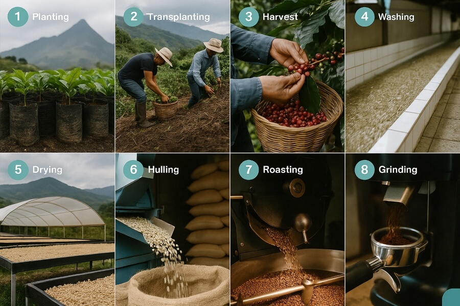 Proceso de cultivo y preparación del café