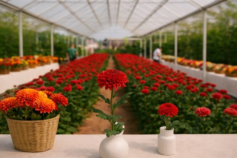 Cultivo crisantemos rojos